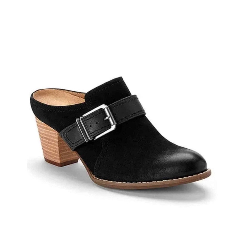 Vionic Cheyenne Mule Women's Size 8.5 Black Nubuck Block Heel Casual Shoe Comfy